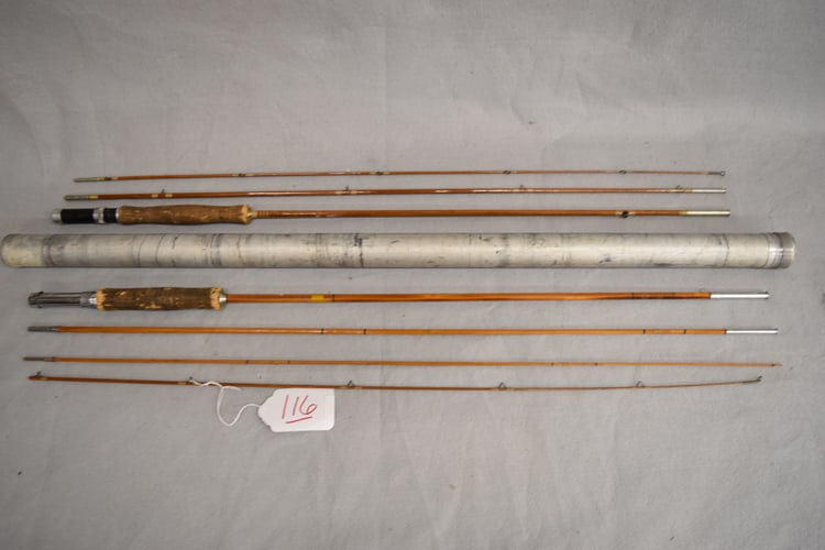 (2) FLY FISHING RODS: (2) FLY FISHING RODS TO INC: (1) MARKED H - I CO. HUDSON W/ METAL TUBE CASE AND THE OTHER IS MARKED PHILLIPSON PARAGOW #8 8 1/2-5 HDH - BOTH IN GOOD CONDITION - TUBE MEASURES 38" L X 1 3/4 DIAMETER