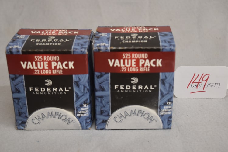 FEDERAL .22 CARTRIDGES: (2) FULL BOXES (525 ROUNDS IN EACH BOX) FEDERAL RIMFIRE .22 LONG RIFLE CARTRIDGES