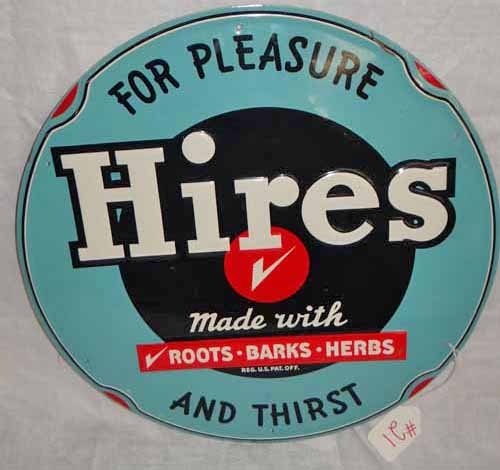 "Hires For Pleasure" Root Beer Round Tin Sign: "Hires For Pleasure" Root Beer Round Tin Sign, Not Dated, 23 1/4"D