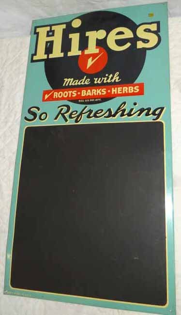 Hires Root Beer Menu Board: Tin Hires Root Beer Menu Board, 15 1/2" x 29 1/2"