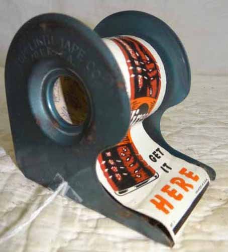 Hires Root Beer Tape Dispenser: Tin Tape Dispenser With Hires Root Beer Tape, 3 3/4" x 2 1/4" x 3 1/2"