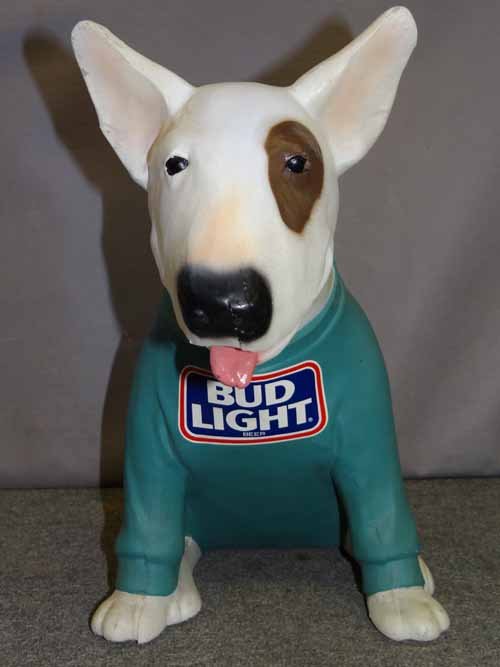 "Bud Light" Dog: Plastic 1990 Spuds Mackenzie "Bud Light" Dog, 18" x 15" x 10"