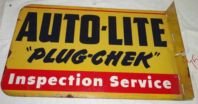 Auto-Lite Spark Plug Flange Sign: Auto-Lite Spark Plugs Tin Flange Sign