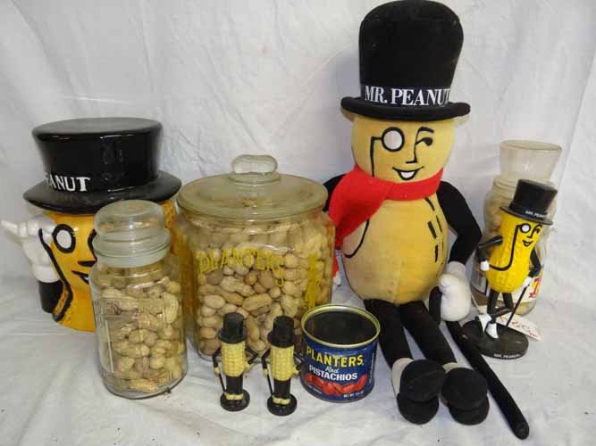 Grp of Planters Peanut Glass Jars, Salt & Peppers,: Grp of Planters Peanut Glass Jars, Salt & Peppers, Figurine, Cookie Jar Etc