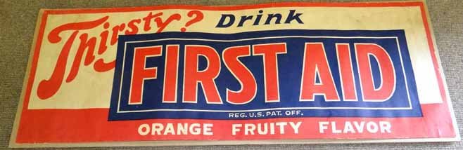 First Aid Soda Paper on Cardboard: First Aid Soda Paper on Cardboard Sign 10"H x 28"L