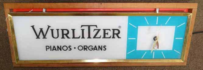 Wurlitzer Piano Advert. Clock: Plastc Light Up Wurlitzer Pianos & Organs Light Up Clock-261/2"W X 5"D X9 1/2"H