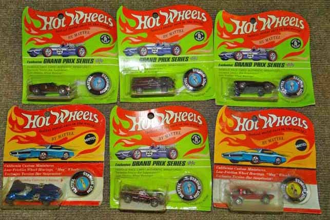 Mattel Hot Wheel Cars: Grp of (6) Mattel Hot Wheels to Inc: (4) 1967 Ford-1 Cars & (2) 1969 Python & Twin Mill Cars in Orig Packaging