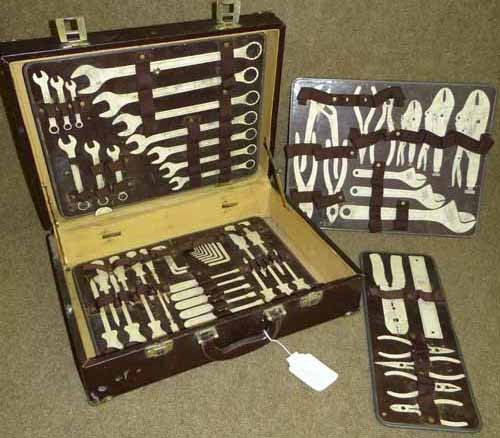 Salesman Sample Tool Display Case: Salesman Sample Tool Display Carrying Case w/Printed Panels for Tools