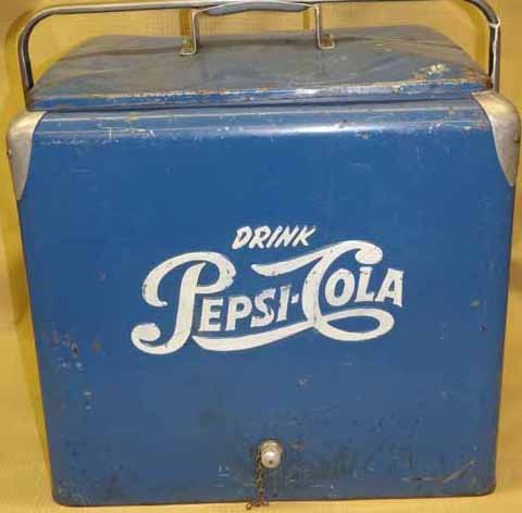 Pepsi Picnic Cooler: Metal "Drink Pepsi-Cola" Blue Picnic Cooler