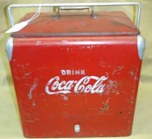 Coca Cola Picnic Cooler: Metal "Drink Coca Cola" Red Picnic Cooler