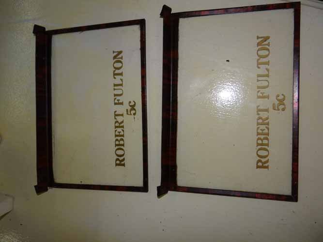 (2) Robert Fulton 5 Cent Metal & Glass Cigar Box Tops: (2) Robert Fulton 5 Cent Metal & Glass Cigar Box tops only