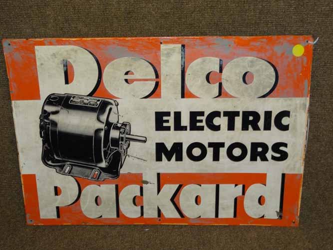 Delco Packard Electric Motors Sign: Tin Delco Packard Electric Motors Single Sided Sign