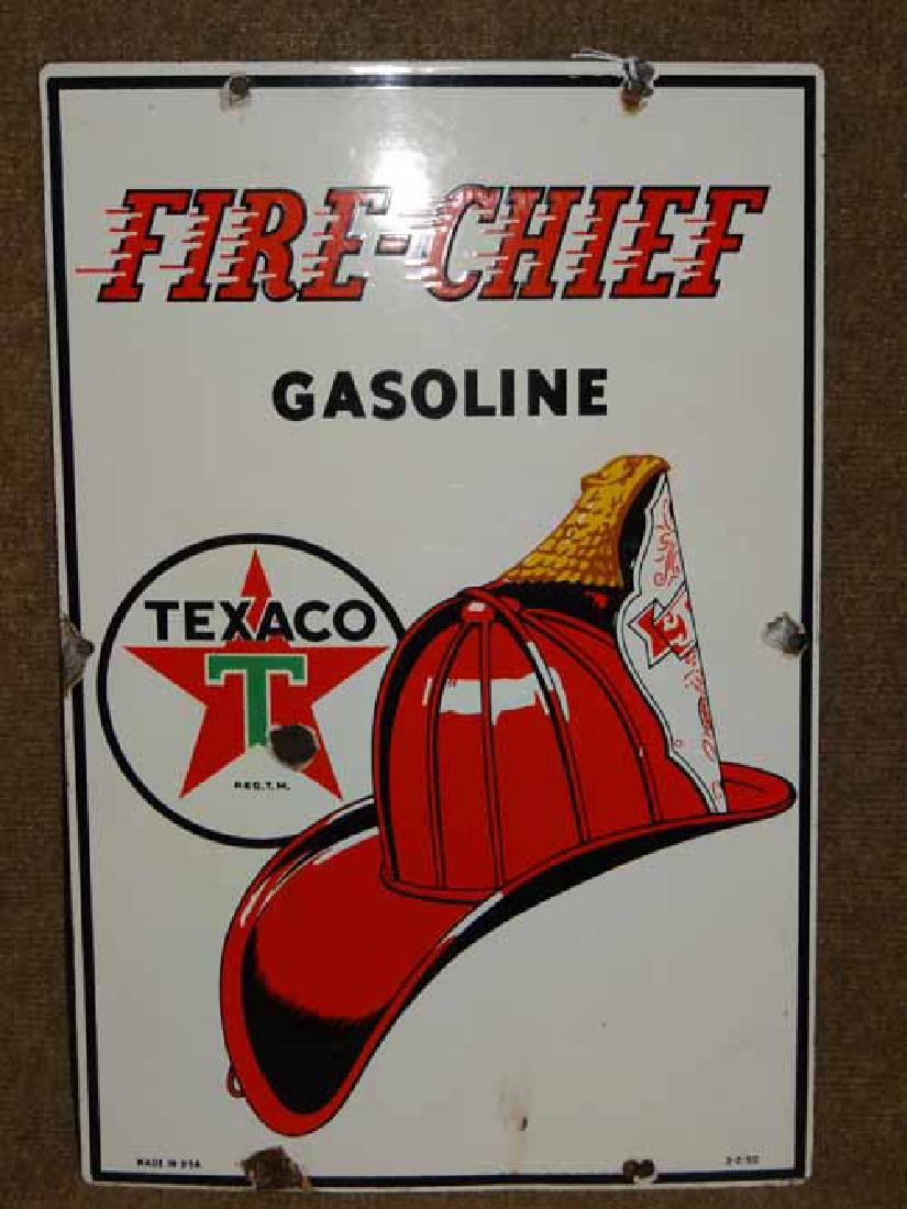 Texaco 1959 Fire Chief Gasoline Porc. Gas Pump Plate (1 of 2)