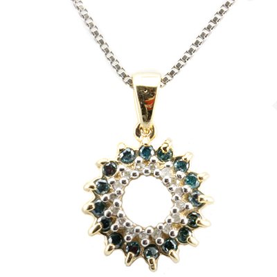 Blue & white Diamond solid Gold Pendant: 10k solid yellow gold 1.52 grams; blue diamonds 0.281 ct SI1/SI2 ;White diamond 0.135 ct VS2/SI1 - G/I ; MSRP 3200