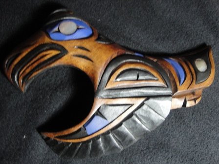 Northwest Coast native Eagle: Northwest Coast native Eagle; red cedar and abalone, painted. length 9" artist George Nookamus