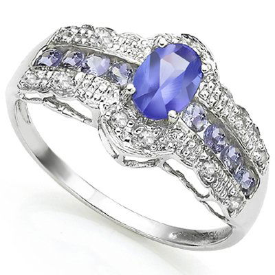 Stunning Tanzanite & Diamond Gold ring: genuine tanzanite 0.75 carats....center tanzanite 0.46 ct & side tanzanites 0.301 ct....diamonds 24 in count....0.202 ct...SI1/SI2---G/I; 14K SOLID WHITE GOLD....2.25 GRAMS; Ring size 7; msrp 5900 Auc