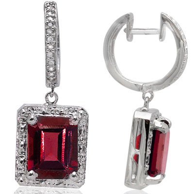Persian Red Garnet & Diamond Ear Ring: 4.35 grams sterling silver w/ Platinum; white Diamonds 26 in count...0.12 ct...round cut...SI1/SI2 - G/1; 2 pcs of Genuine Persian Red Garnet..7.23 ct...emerald cut; excellent Persian Red Color; msrp 
