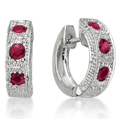 Genuine Ruby & Diamond Ear Ring: 0.925 sterling silver w/ platinum 5.19 grams; white diamonds 0.13 ct..28 count...SI1/SI2 - G/I; Genuine Ruby 0.92 ct...6 count..excellent Burgundy color;
