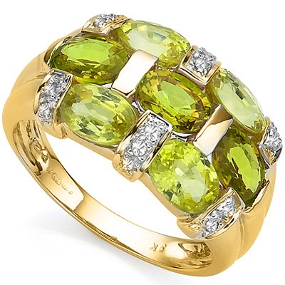 3.41 ct Peridot & Diamond Ring: 0.925 Sterling silver w/ platinum 4.11 grams size 7; 3.41 ct Genuine Peridot...oval cut...Lime Green...7 in count; white Diamond 14 count...0.07 ct...SI1/SI2 - G/I;
