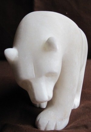 Inuit Walking Bear: Inuit walking bear.... white alabaster 9"; great piece of work by master carver Shytu; msrp 1200