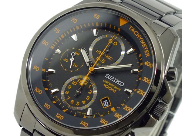Seiko Chronograph Black Steel Watch: 100% AUTHENTIC AND BRAND NEW SEIKO MEN CHRONOGRAPH BLACK STEEL BLACK DIAL ORANGE ACCENT 100M WATCH SNDD65P1. JAPAN MOVEMENT 7T92, CHRONOGRAPH, 100M WATER RESISTANT, HARDLEX CRYSTAL, CALENDAR, LUMIBRIT