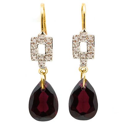 Persian Red Garnet & Diamond Solid Gold Ear Rings: 10k solid yellow gold; 11.86 ct Persian Red Garnet...2 in count...oval cut...Excellent Persian Red; White Diamond 24 in count...0.11 ct..SI1/SI2 - G/I;