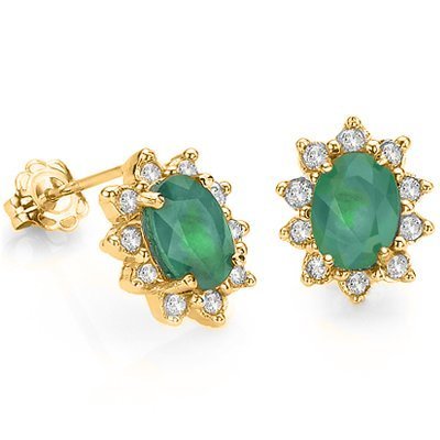 Diamond & Emerald solid Gold ear ring: 10k solid yellow gold 1.61 grams; white diamonds VS2/SI2 - E/G 20 IN COUNT 0.34 ct;genuine emerald 2 pcs oval cut 1.47 ct; msrp 3500