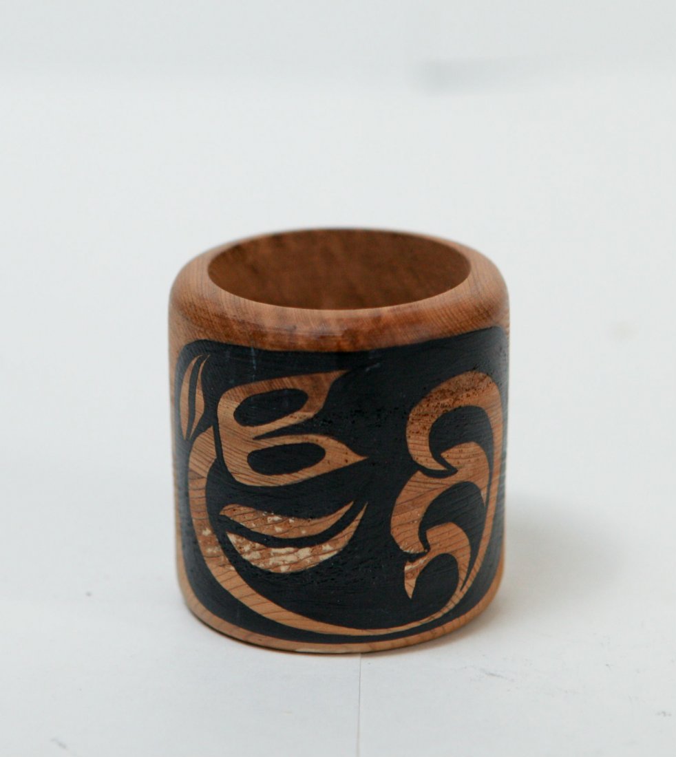 Pen Holder: 3" Dia….red cedar…..by first nation artist Cecil Dawson