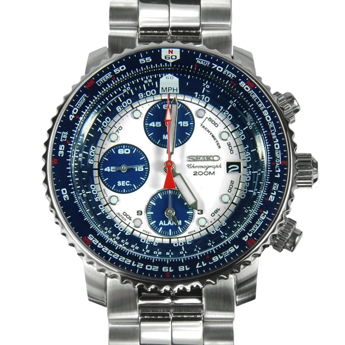 Seiko Flightmaster Pilot Alarm Watch: 100% AUTHENTIC AND BRAND NEW SEIKO MEN WATCH, FLIGHTMASTER PILOT SERIES, SEIKO JAPAN 7T62-0EB0 MOVEMENT, SEIKO BI-DIRECTIONAL E6B PILOT SLIDE RULER, ALARM, CHRONOGRAPH, HARDLEX CRYSTAL, CALENDAR, ORIG