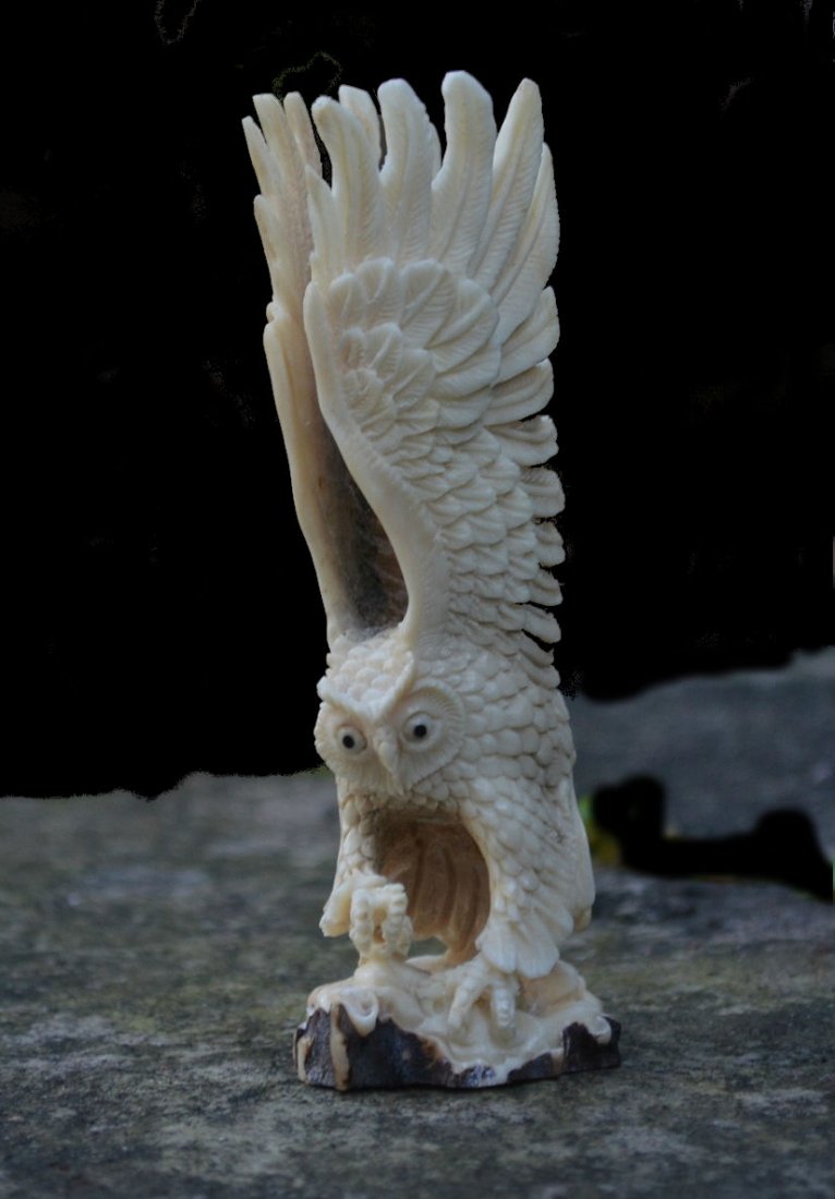 Owl Carving: Owl Carving on antler......great art work....