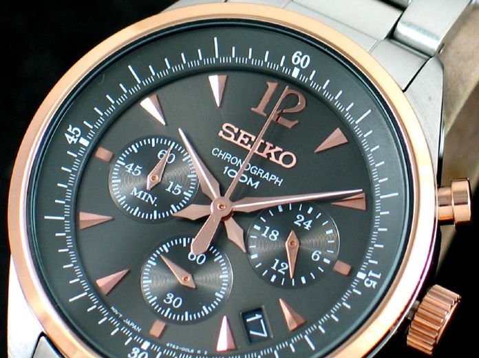 Seiko Rose Gold Highlight Chronograph Watch: 100% AUTHENTIC AND BRAND NEW SEIKO MEN WATCH, CHRONOGRAPH SERIES, JAPAN MOVEMENT 6T63, CHRONOGRAPH, 100M WATER RESISTANT, HARDLEX CRYSTAL, DATE CALENDAR, 3 SUB-DIALS, 24 HR SUB-DIAL, ROSE GOLD TONE BE