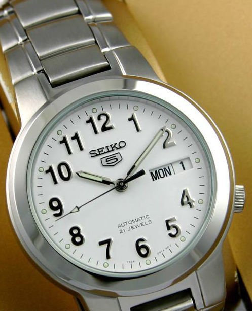 Oyster Arabic Seiko 5 Men watch: 100% AUTHENTIC AND BRAND NEW SEIKO AUTOMATIC OYSTER ARABIC DIAL SEE THRU STEEL WATCH SNKA13K. SEIKO MENS WATCH, NEVER NEED BATTERY, DEPLOYMENT CLASP, DAY AND DATE CALENDAR, LUMINOUS HANDS AND MARKERS,
