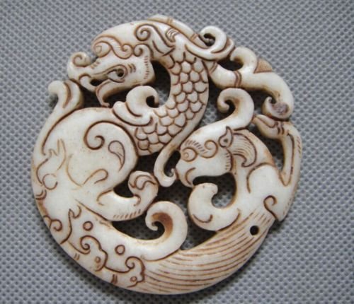 Old China Jade hand-carved Dragon & Phoenix Pendant (1 of 1)