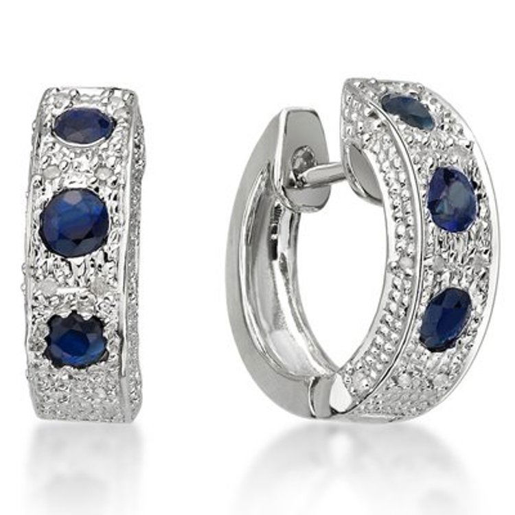 Genuine Blue Sapphire & Diamond Ear Ring (1 of 2)