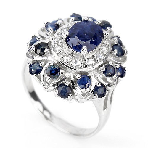 Stunning Natural Sapphire & White Topaz Ring (1 of 2)