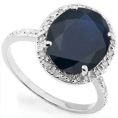 Natural Black Sapphire & Diamond 5.82 carats Ring (1 of 1)