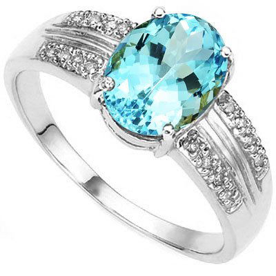 Natural Swiss Blue Topaz & Diamond Ring (1 of 1)