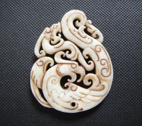 Old China White jade carved Dragon and phoenix Pendant (1 of 1)