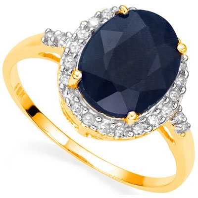 Natural Black Sapphire & Diamond Ring (1 of 1)