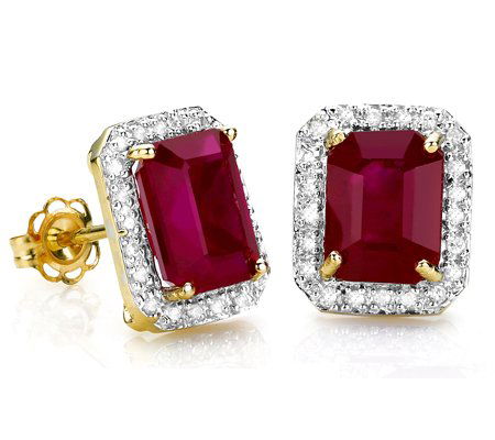 Genuine Ruby & Diamonds 4.89 carats Solid Gold Earrings (1 of 1)