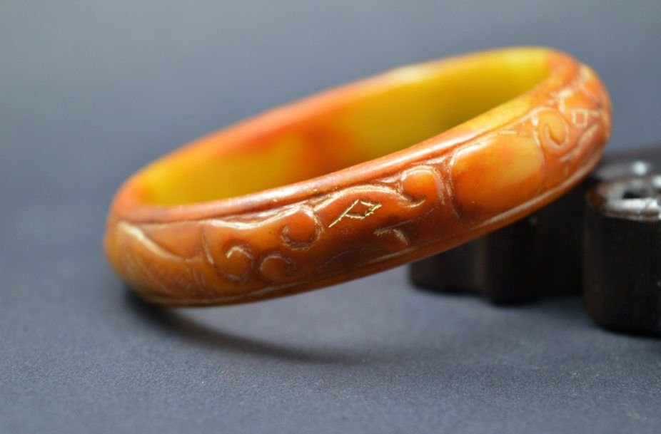 Antique Chinese Jade Double Dragon Carved Bracelet (1 of 4)