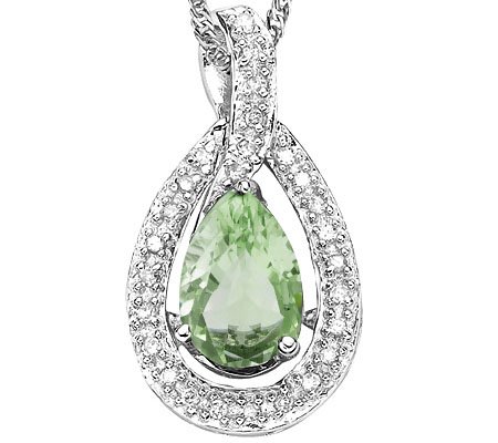 Natural Green Tea Amethyst Diamond ct Gold Pendant (1 of 1)