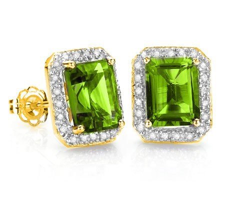 Natural Peridot & Diamond 14k Solid Gold Earrings (1 of 1)