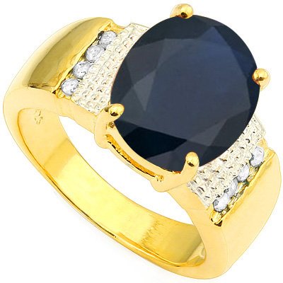 Natural Black Sapphire & Diamond 4.18 carats Ring (1 of 1)