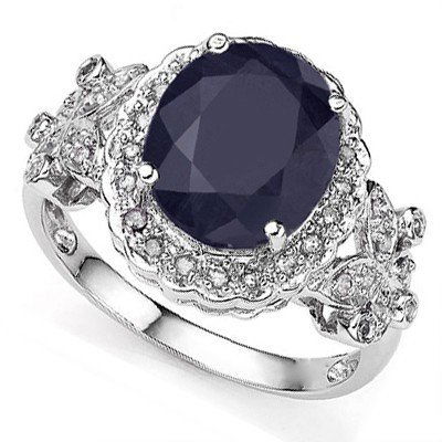 Natural Midnight Blue Black Sapphire & Diamond Ring (1 of 1)