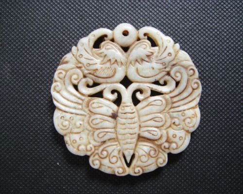 Old China Jade Mandarin duck and butterfly Pendant (1 of 1)