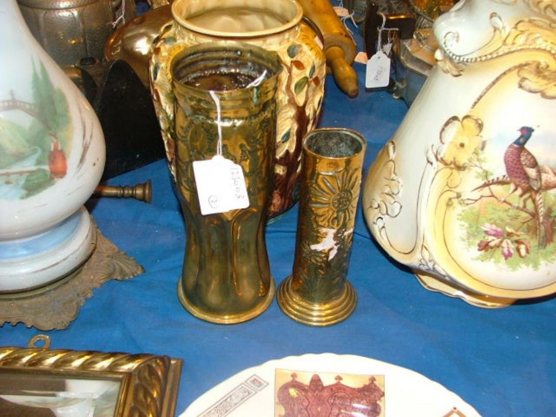 Trench Art..Start Bid €25.: Two trench art brass artillery shells.
