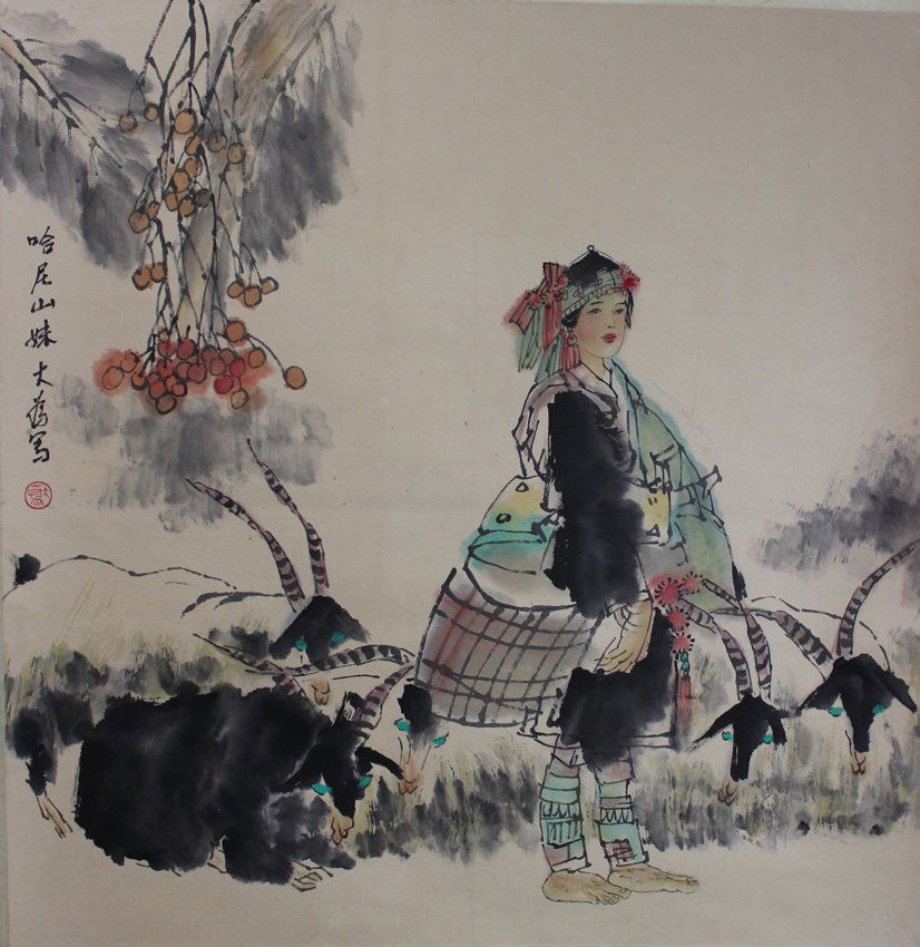 A PORTRAIT HANGING SCROLL, SIGNED LIU DAWEI: 25in*25in