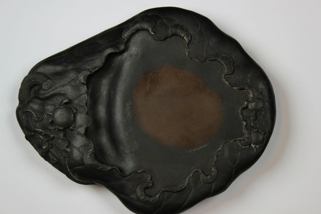 Lotus Inkstone: 961g 7*5.5in Inkstone decorated with lotus craving.