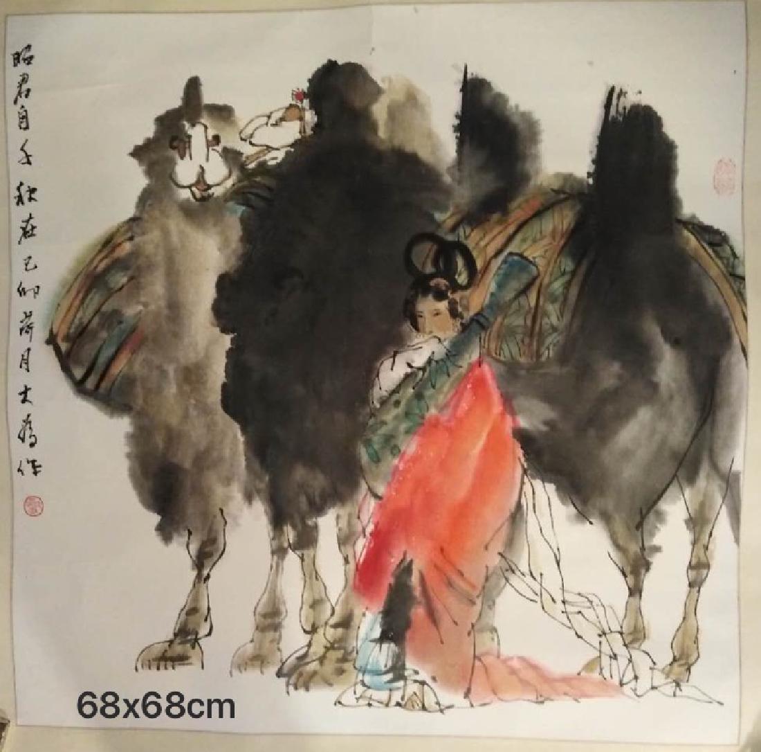 Chinese Paper Scrolled Painting: Chinese Paper Hanging Scrolled Painting, attributed to Liu, DaWei ( 1945- ~ ), dimension: 26 by 26 inches